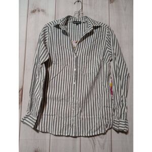 Taloni Collection Shirt Ladies Extra Small Gray White Floral Button Front Long S